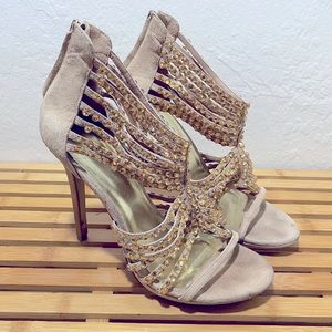 Zigi Soho taupe rhinestone heels, size 10